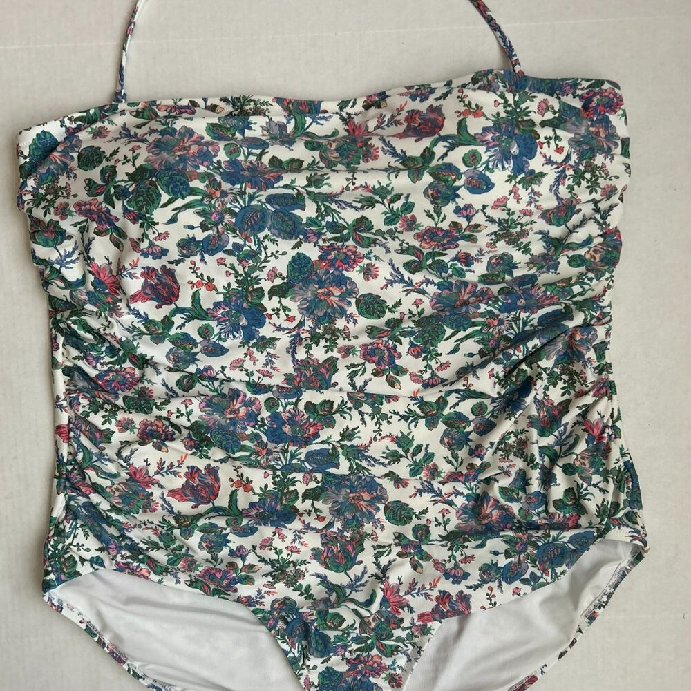 J Crew Women’s Gemma Ruched Floral Bandeau One-Piece Swimsuit Size 22